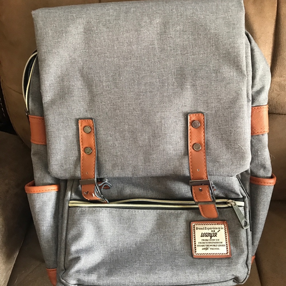 Grey and brown backpack